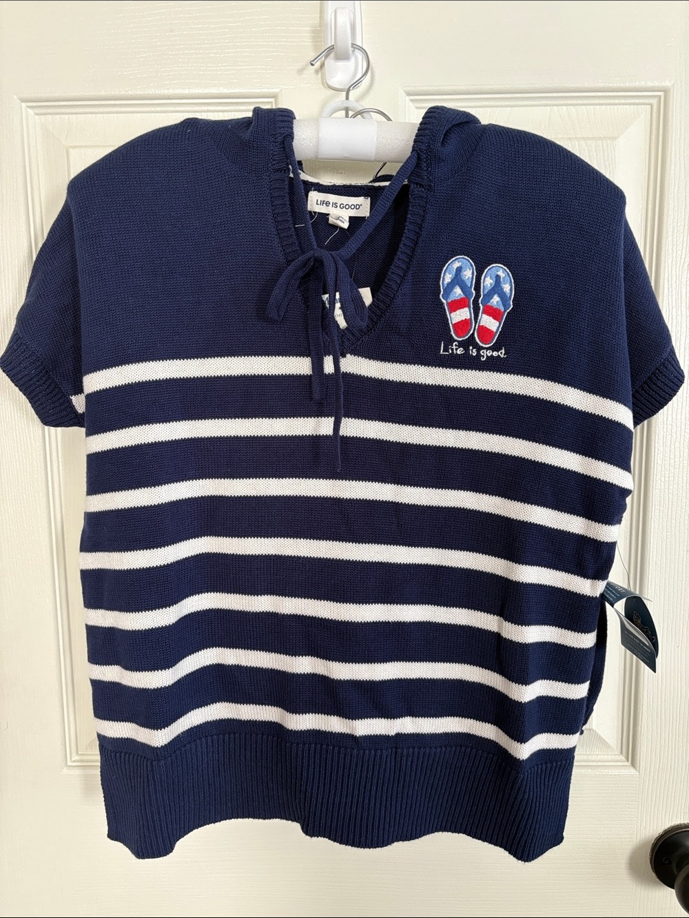 Life Is Good Navy and White Striped Short-Sleeve Hoodie Top and Shorts